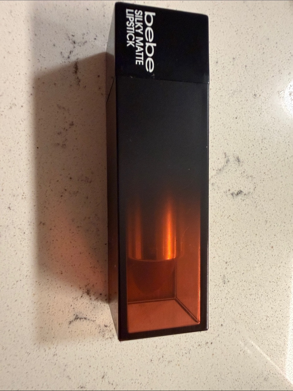 bebe Silky Matte Lipstick - Black and Amber Orange Case chestnut red